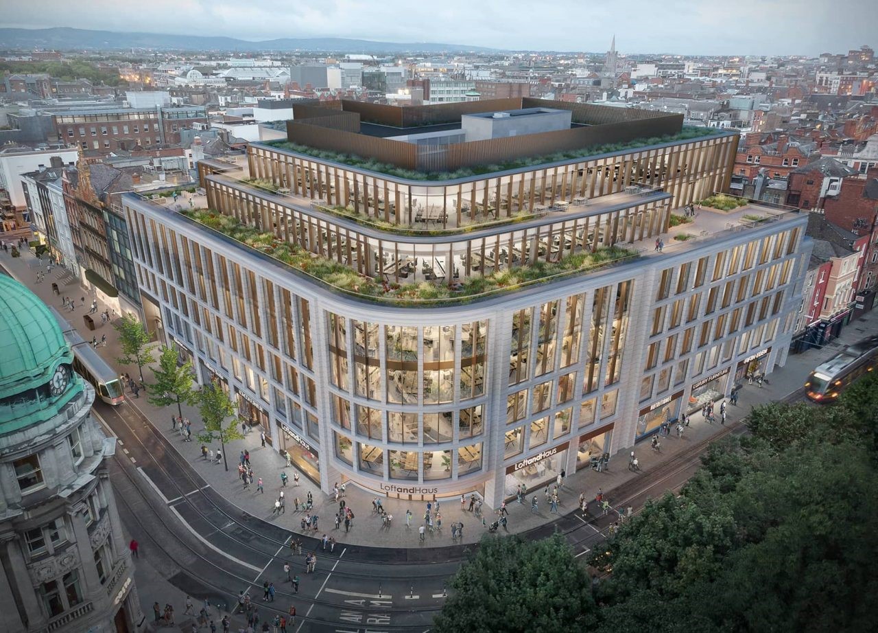 Commercial modern building on the corner of a road