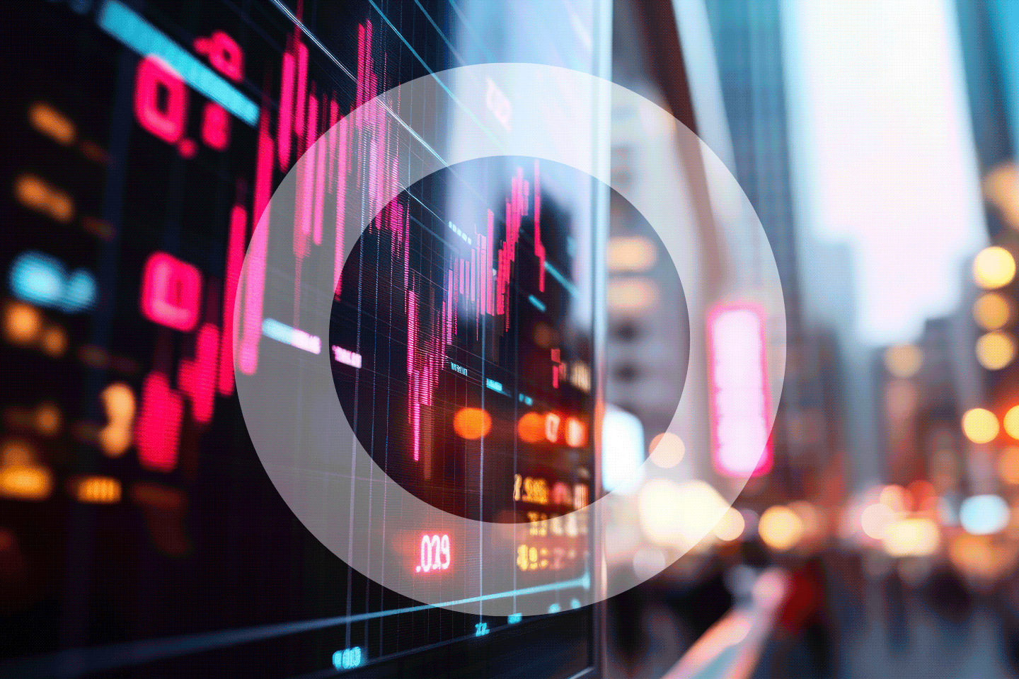 Graph screen with city street background