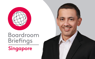 Boardroom Briefings Singapore branding with illustrated globe logo with Terv.