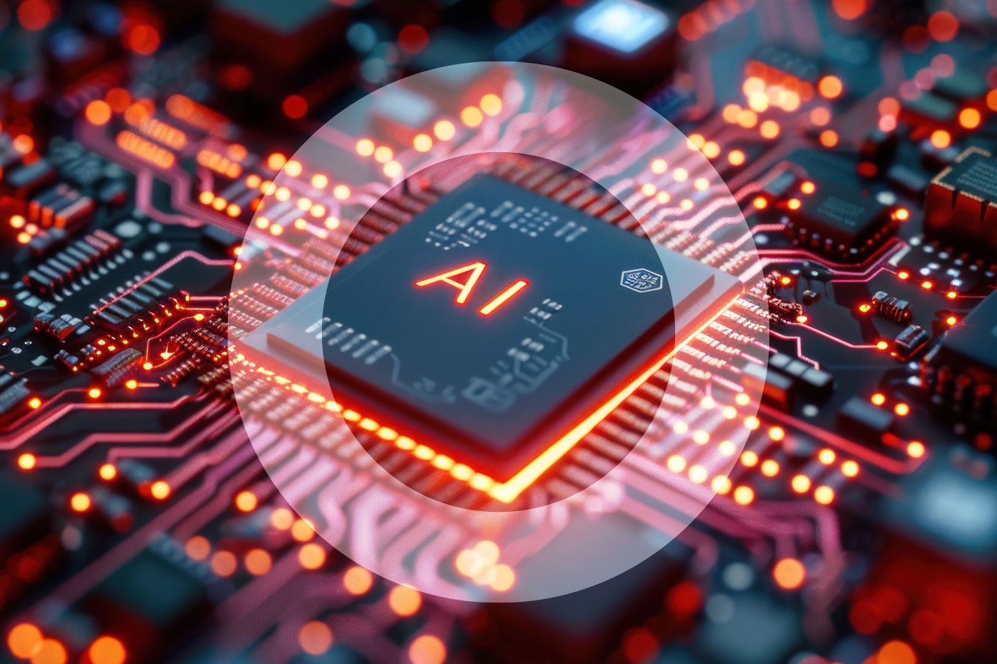 Circuit board with chip labelled AI