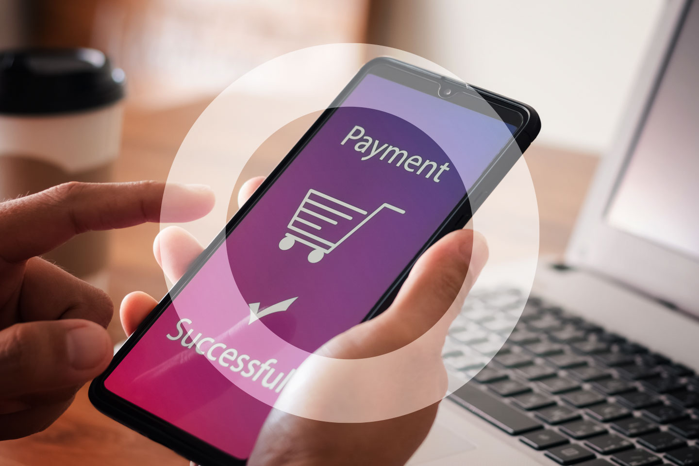 Phone with shopping basket icon on screen