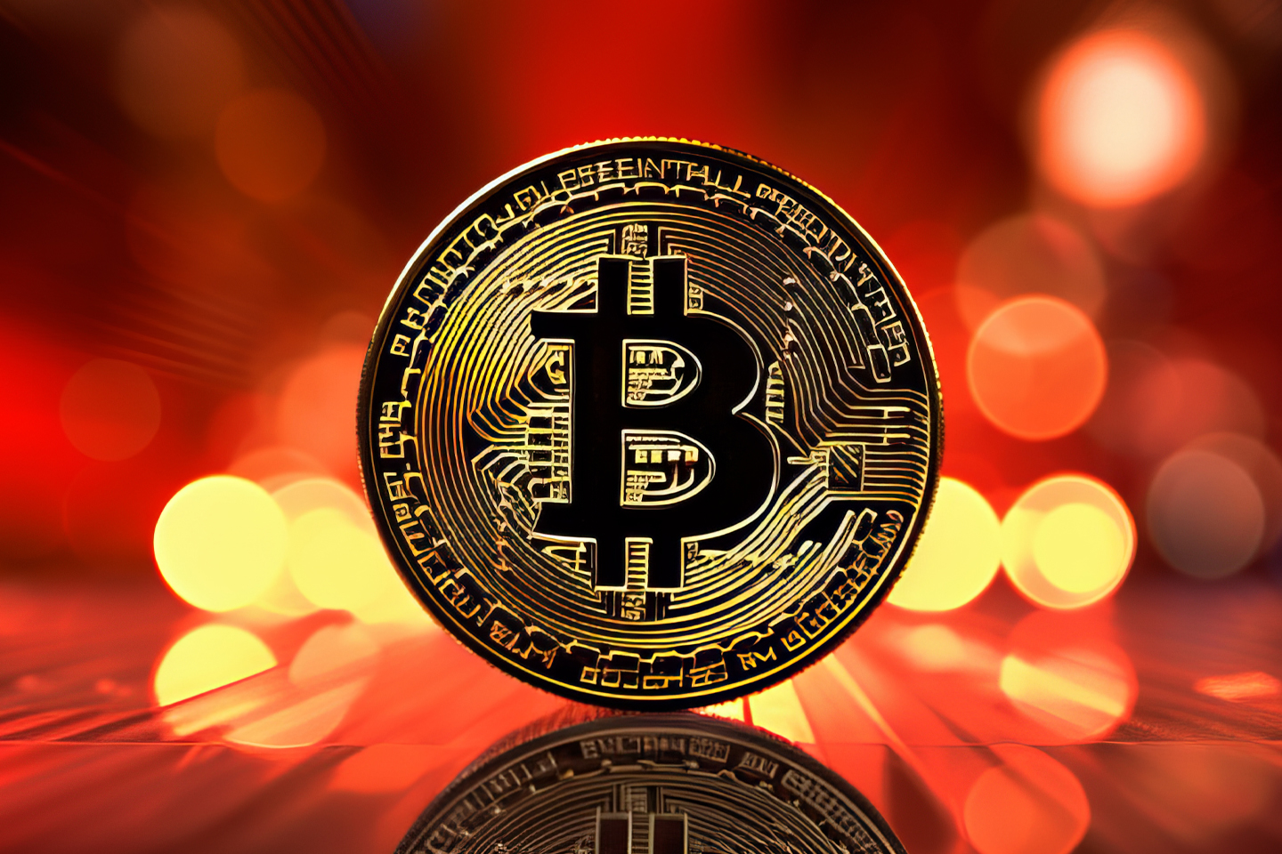 Bitcoin on red background