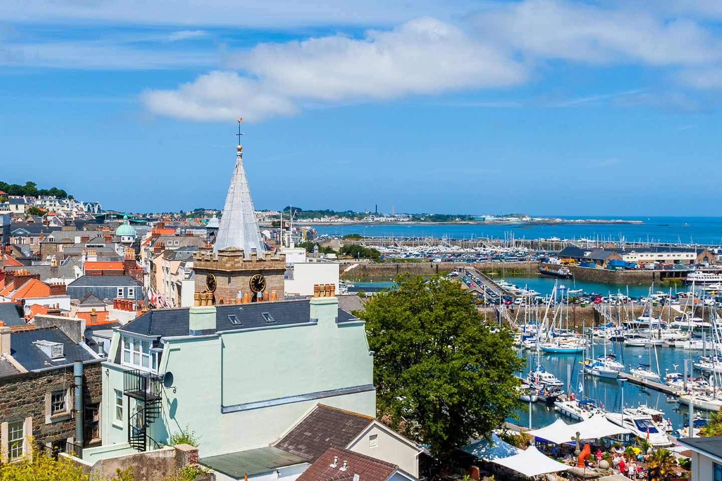 view of St Peter Port, Guernsey's harbour